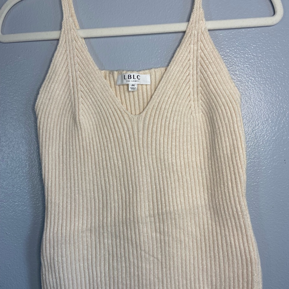 LBLC the label Beige Ribbed V-Neck Crop Top